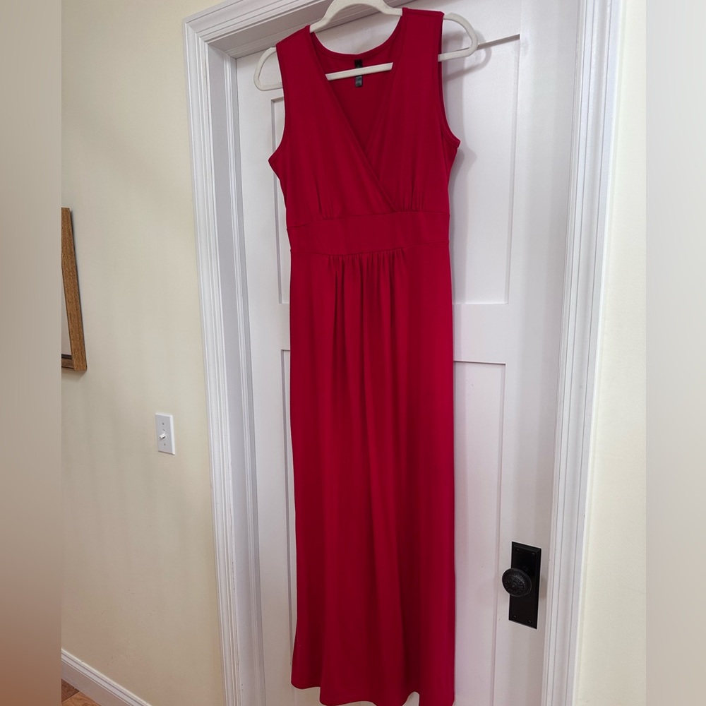 Woosea. Bright red knit maxi dress.